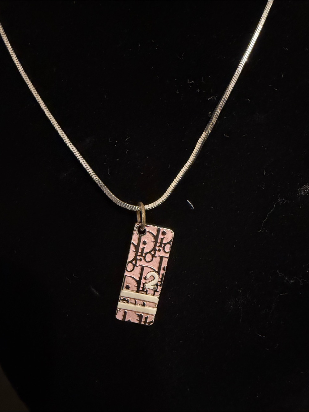 Dior Pink and Gold Signature Pattern Pendant Necklace